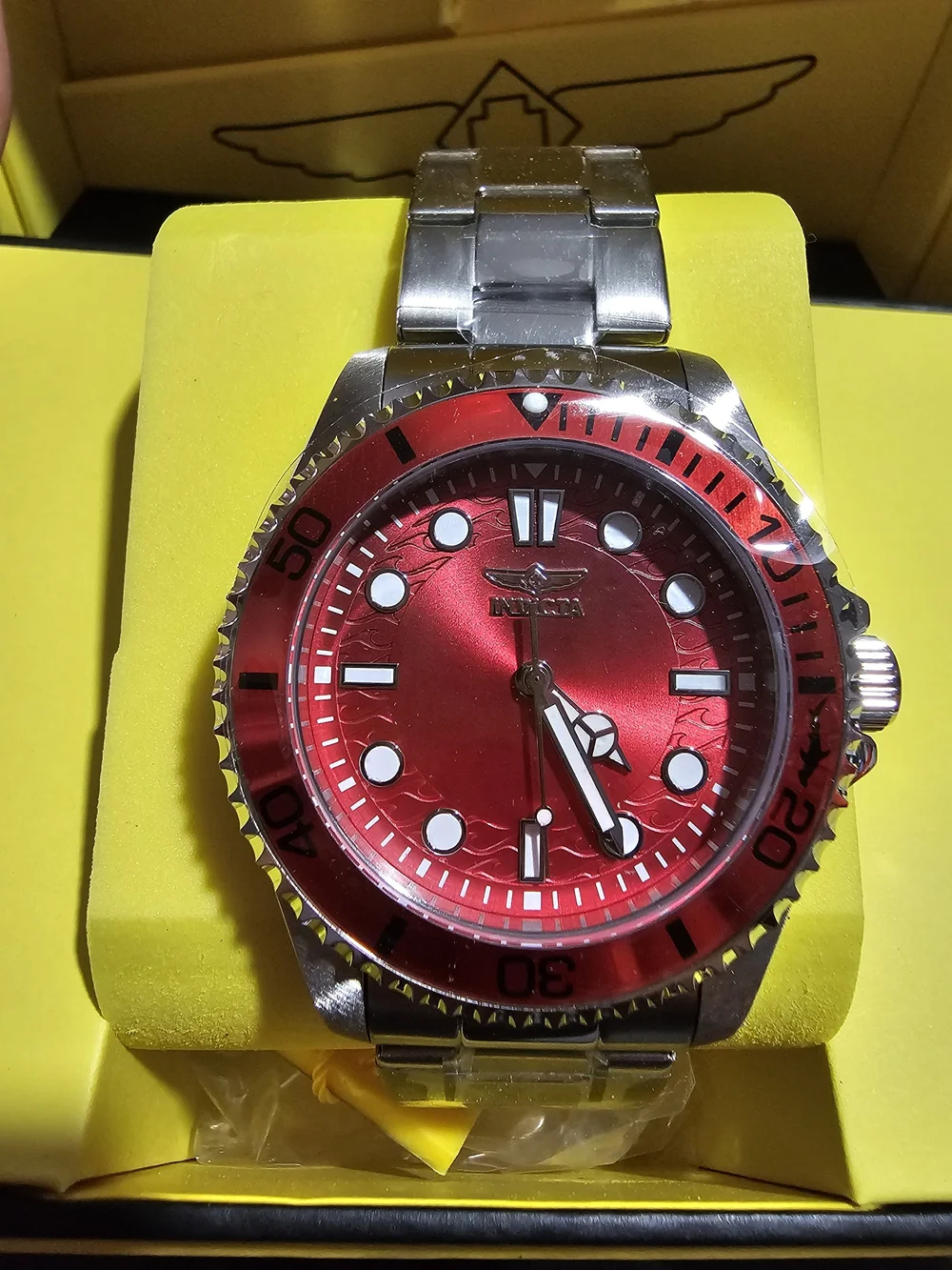 Invicta Men’s Stainless Steel Watch - Red Dial and Bezel